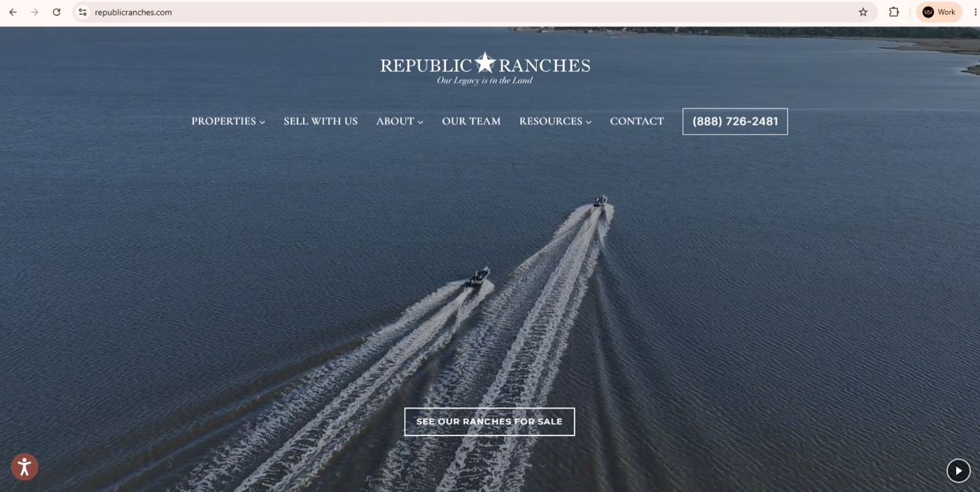 The Republic Ranches website open in a desktop browser